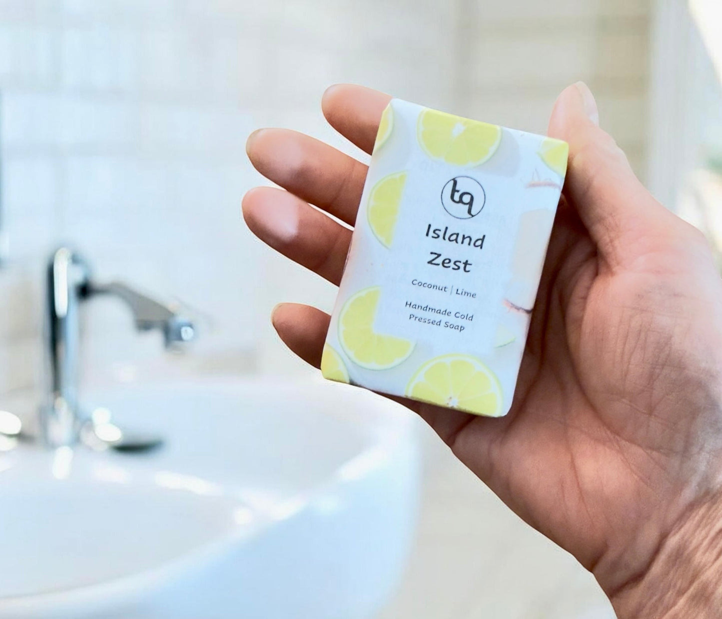 Truequest Island Zest handmade cold-pressed soap bar with coconut and lime scent
