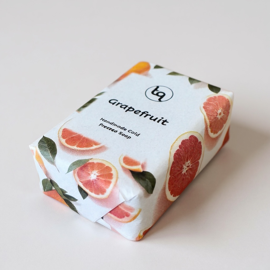 Truequest Grapefruit soap bar in packaging on a light background