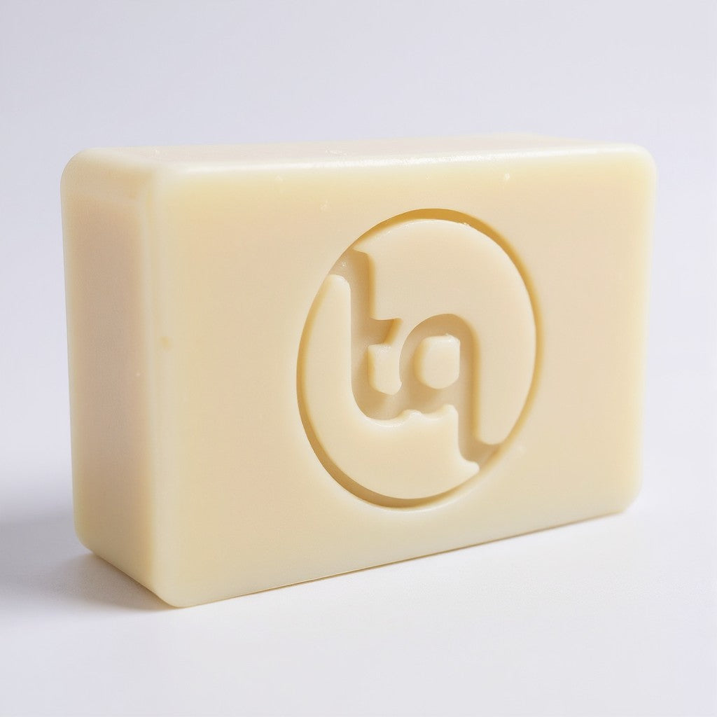 Truequest Island Zest bar soap with embossed logo, creamy coconut and zesty lime scent, made with olive, coconut, castor oil and shea butter.