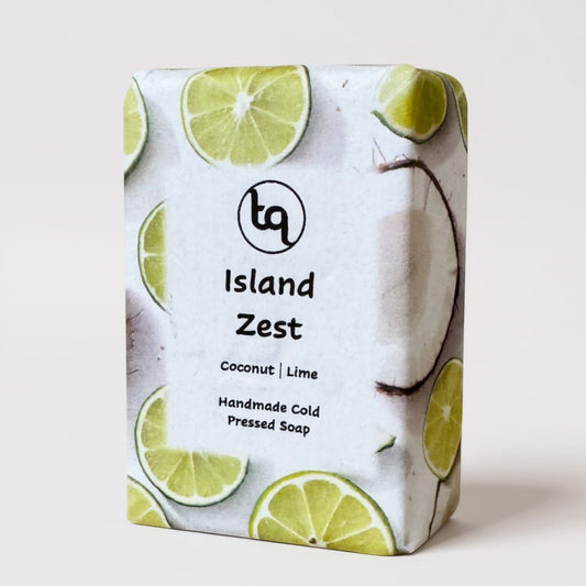 Truequest Island Zest handmade cold-pressed soap bar with coconut and lime scent