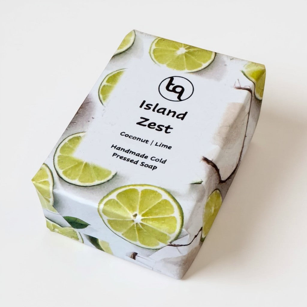 Truequest Island Zest handmade cold-pressed soap bar with coconut and lime scent