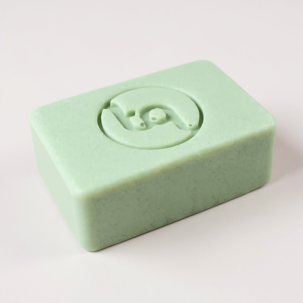 Truequest green cold pressed soap bar with an embossed circular logo on a white background.