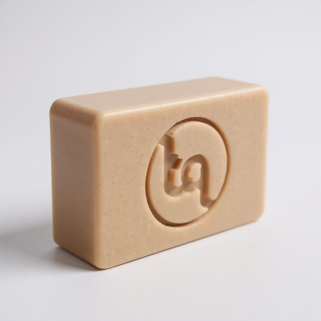Peach Truequest soap bar with a circular embossed logo on the front against a white background.